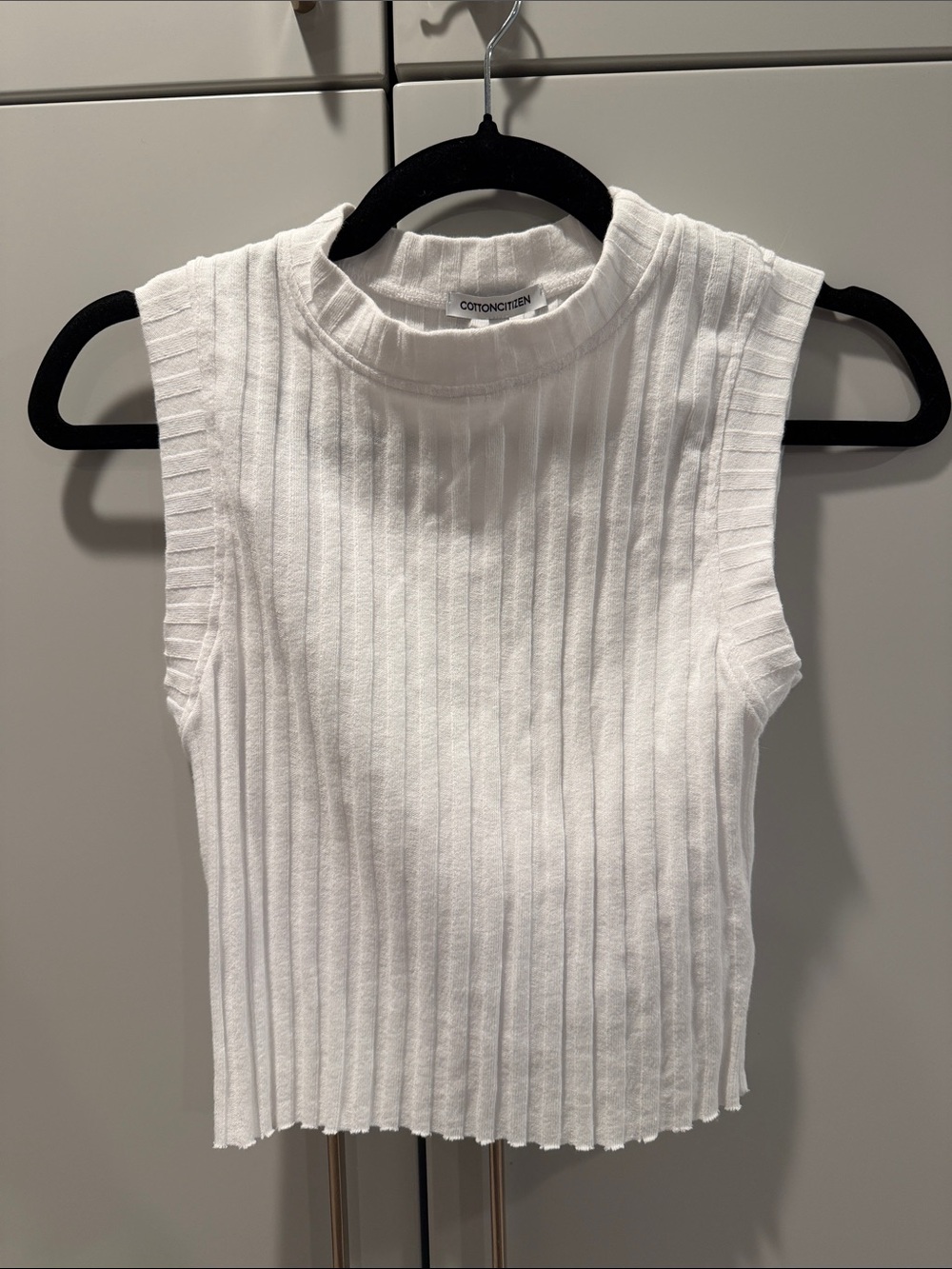 Cotton Citizen White Ribbed Mock Neck Sleeveless Tank